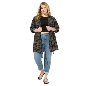 Torrid Washable Gauze Hooded Kimono Black Camo Cadet Jacket Plus Size 2X NWT